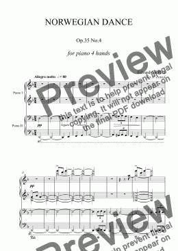 page one of Grieg - NORWEGIAN DANCE Op.35 No.4 - piano 4 hands