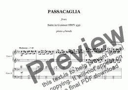 page one of G. F. Haendel - PASSACAGLIA g-moll - piano 4 hands