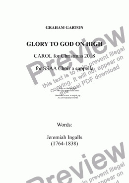 page one of CAROL - VOCAL DUET - for Soprano and Baritone Voices with Piano - CAROL for Christmas 2018 - GLORY TO GOD ON HIGH Words; Jeremiah Ingalls (1764-1838)i
