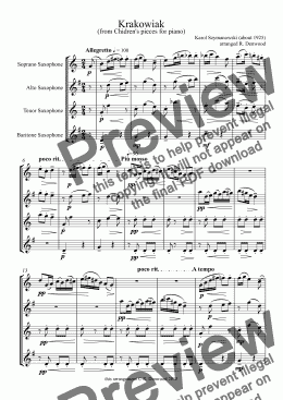 page one of Szymanowski - Krakowiak for Saxophone quartet (SATB)