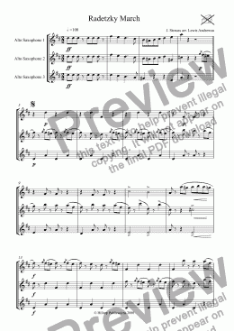 page one of Radetzky March arr. three equal saxophones