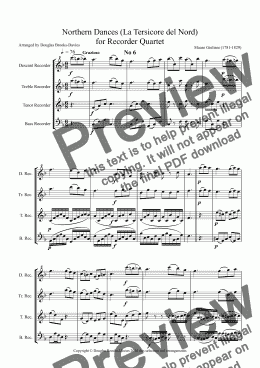 page one of Giuliani, Mauro: La Tersicore del Nord (Northern Dances), (Op. 147) for Recorder Quartet