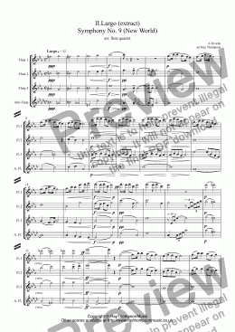 page one of Dvorak: II.Largo (extract) Symphony No. 9 (New World) - flute quartet