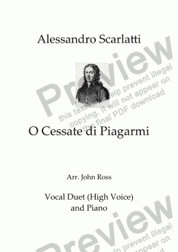 page one of O Cessate di Piagarmi (High Voice vocal duet, Piano)