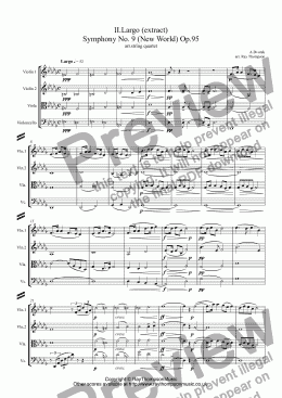 page one of Dvorak: Mvt.II.Largo (extract) Symphony No. 9 (New World) Op.95 - string quartet
