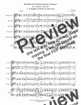 page one of 40 Beloved Christian Hymns Volume I (for Saxophone Quartet SATB or AATB and optional Organ)