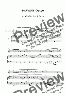 page one of Faure - PAVANE  Op.50 - Clarinet in A & Piano