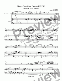 page one of Allegro from Oboe Quartet K.V. 370 Solo for Bb Clarinet