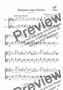 page one of Romance Sans Paroles Op. 17 nº 1 for guitar duet