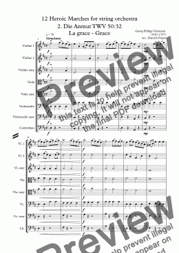 page one of G. Ph. Telemann 12 Heroic Marches for string orchestra TWV 50:32 La grace - Grace