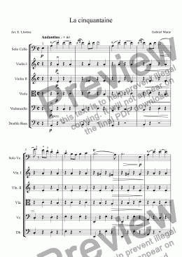 page one of La cinquantaine (arr. cello and string orchestra)