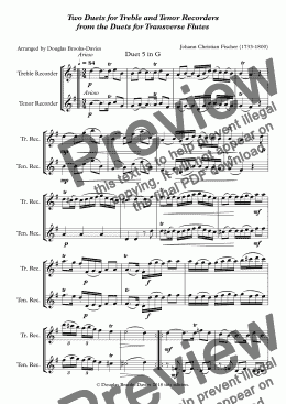 page one of FISCHER, Johann Christian: Two Duets for Treble and Tenor Recorders from the Duets for Transverse Flutes