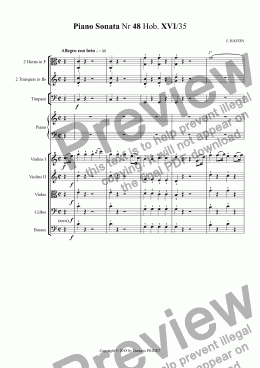 page one of HAYDN: Piano Sonata Nr 48 Hob. XVI/35 for Piano and Orchestra (Strings, Brasses and Timpani)