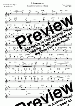 page one of Mascagni - Intermezzo - Cavalleria rusticana - カヴァレリア・ルスティカーナ ピエトロ・マスカーニ - 카발레리아 루스티카나 - Сельская честь - PDF - lead sheet Melody + chords