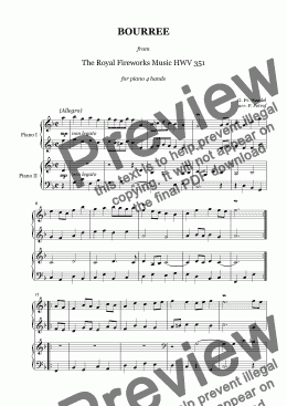 page one of Handel - BOURREE  from "The Royal Fireworks Music" HWV 351 - piano 4 hands