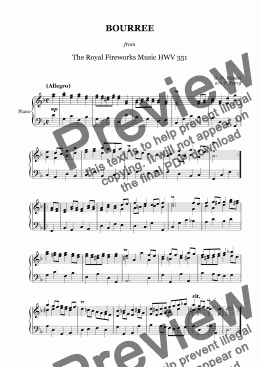 page one of Handel - BOURREE from "The Royal Fireworks Music" HWV 351 - piano solo