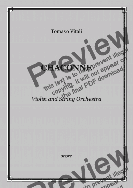 page one of Vitali - CHACONNE for Violin and String Orchestra