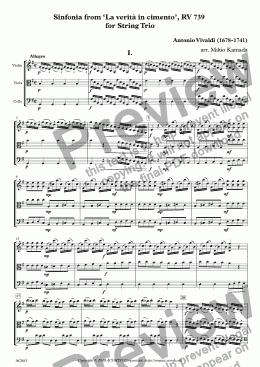 page one of Sinfonia from ‘La verità in cimento’, RV 739 for String Trio