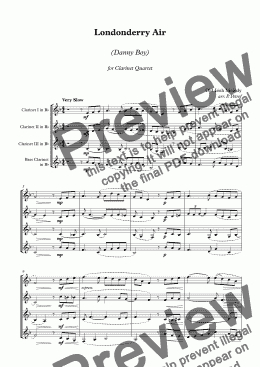 page one of Londonderry Air (Danny Boy) - Clarinet Quartet