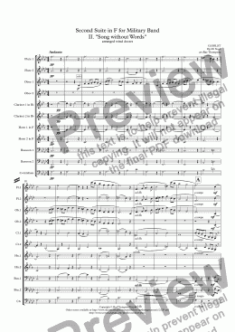 page one of Holst:Second Suite in F for Military Band II. "Song without Words" - wind dectet
