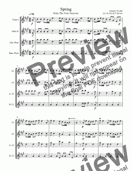 page one of Spring from the Four Seasons for Flute Quartet