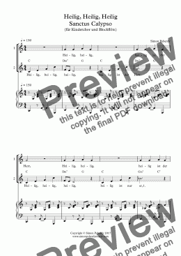 page one of Heilig, Heilig, Heilig Sanctus Calypso (für Kinderchor und Blockflöte) (Children's choir, piano, recorder)