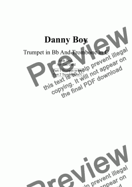 page one of Danny Boy. Duet for Trumpet and Trombone