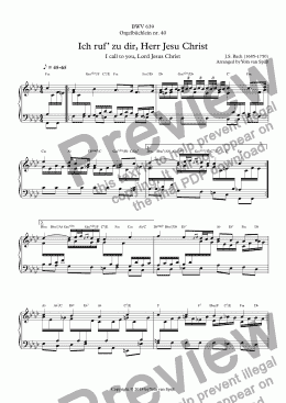 page one of Ich ruf’ zu dir, Herr Jesu Christ (BWV 639) - Piano solo transcription