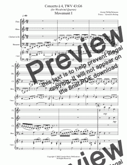 page one of Telemann - Concerto à 4, TWV 43:G6 (for Woodwind Quartet)