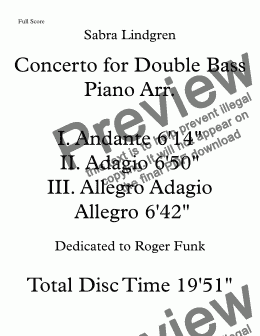 page one of Concerto for Double Bass II. Adagio Piano Arr.