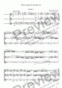 page one of Vivaldi - THREE SONATAS for recorder trio