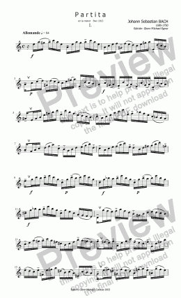 page one of Bach, Partita in A for solo flute