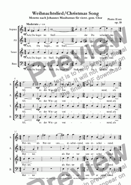 page one of Christmas Song/Weihnachtslied, Motet after a poem by Johannes Mauburnus for SATB-choir, op. 18