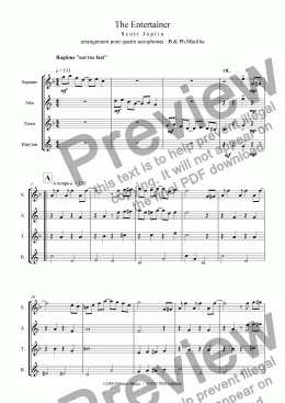 page one of Joplin - The Entertainer - Ragtime (Sax Quartet)