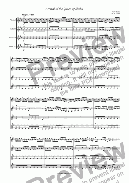 page one of Arrival of the Queen of Sheba - Violin Quartet