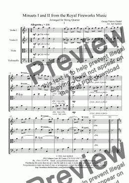 page one of Royal Fireworks Music, Minuets I and II