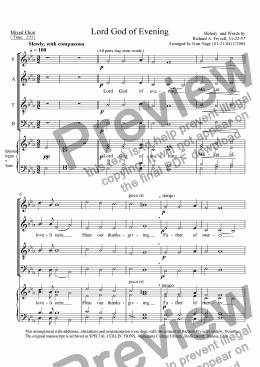 page one of LORD GOD OF EVENING  (for mixed SATB and/or Organ/Piano)