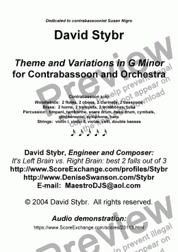 page one of Theme and Variations in G Minor for Contrabassoon and Orchestra