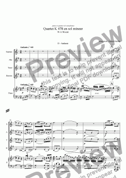 page one of Mozart - K478 -  2 Andante (Sax Quartet + piano)