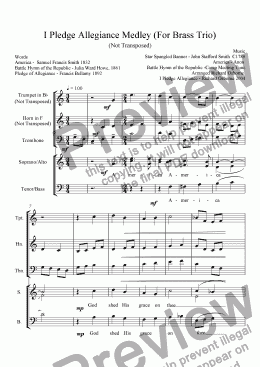page one of I Pledge Allegiance Medley (for Brass Trio)