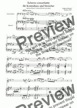 page one of Scherzo Concertante For Contrabass And Strings - piano-score