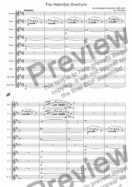 page one of "Hebrides Overture" for flutes