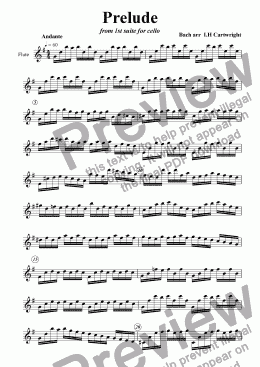 page one of Prelude from 1st 'cello suite for flute
