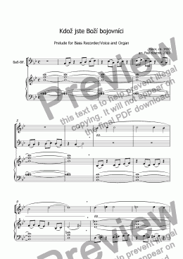 page one of Prelude on Kdoz jste Bozi bojovnici for Bass Recorder/Voice and Organ