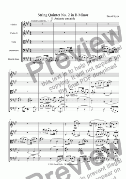 page one of String Quintet No. 2 in B Minor: II. Andante cantabile