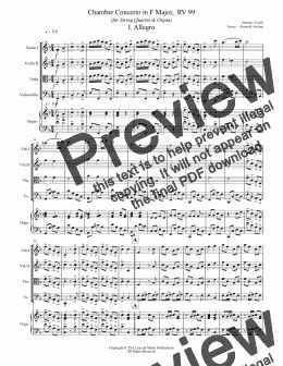 page one of Vivaldi - Chamber Concerto in F Major,  RV 99 (for String Quartet & Organ)