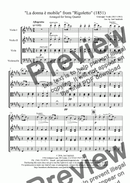 page one of La donna e mobile (for String Quartet)