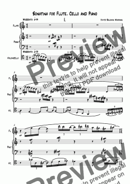 page one of Sonatina for Flute, Cello and Piano 1st movement