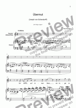page one of Uebermut (Soprano, Treble Recorder and Piano)
