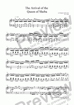 page one of Arrival of the Queen of Sheba (piano)